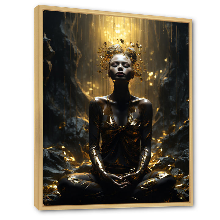 Mystical Woman Meditating Sunny Enchanted Forest - Lion Bedroom Wall Art