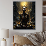 Mystical Woman Meditating Sunny Enchanted Forest - Lion Bedroom Wall Art