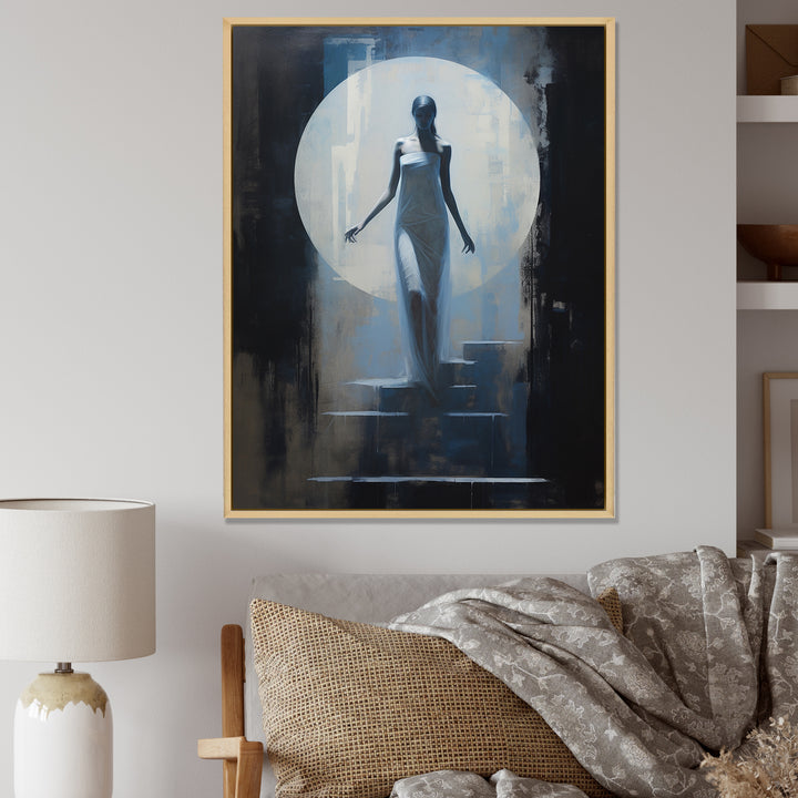 Full Moon Woman Descending Stairs Vintage - Lion Canvas Wall Art