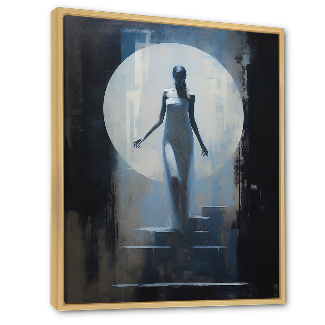 Full Moon Woman Descending Stairs Vintage - Lion Canvas Wall Art