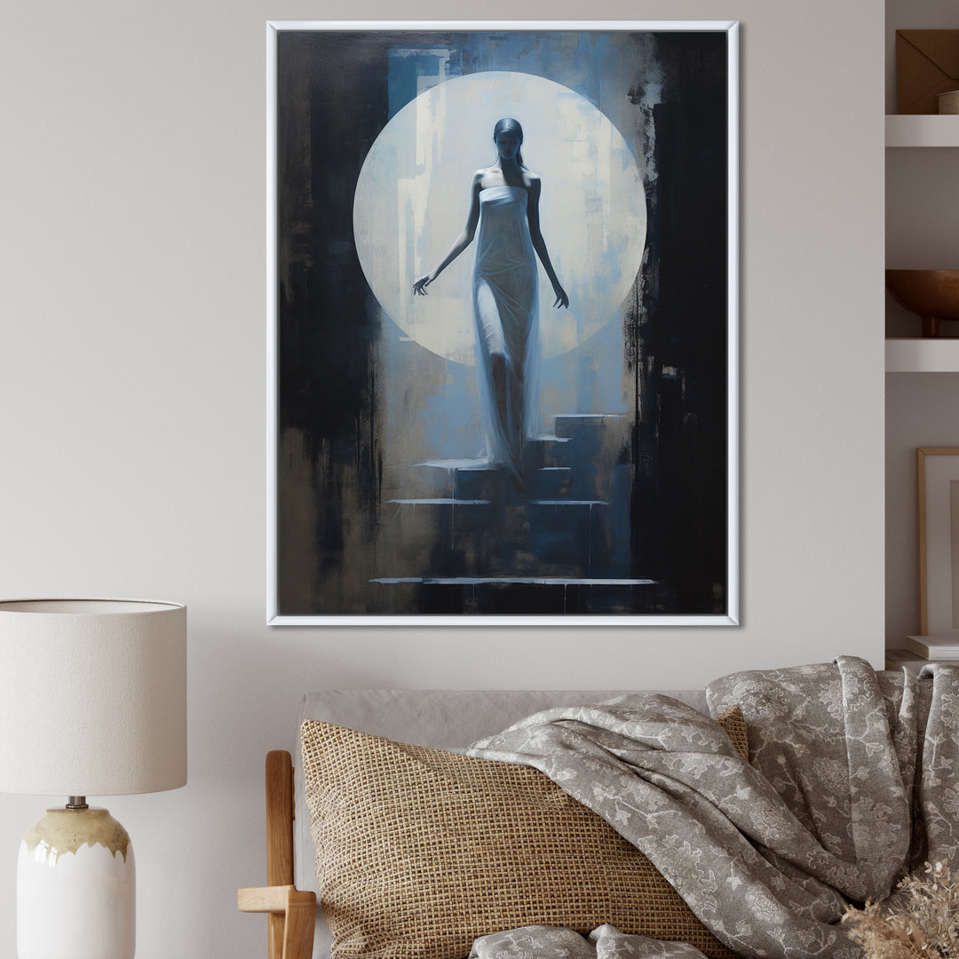 Full Moon Woman Descending Stairs Vintage - Lion Canvas Wall Art