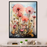Pink Dandelion Retro Flower Illustration - Lion Canvas Wall Art