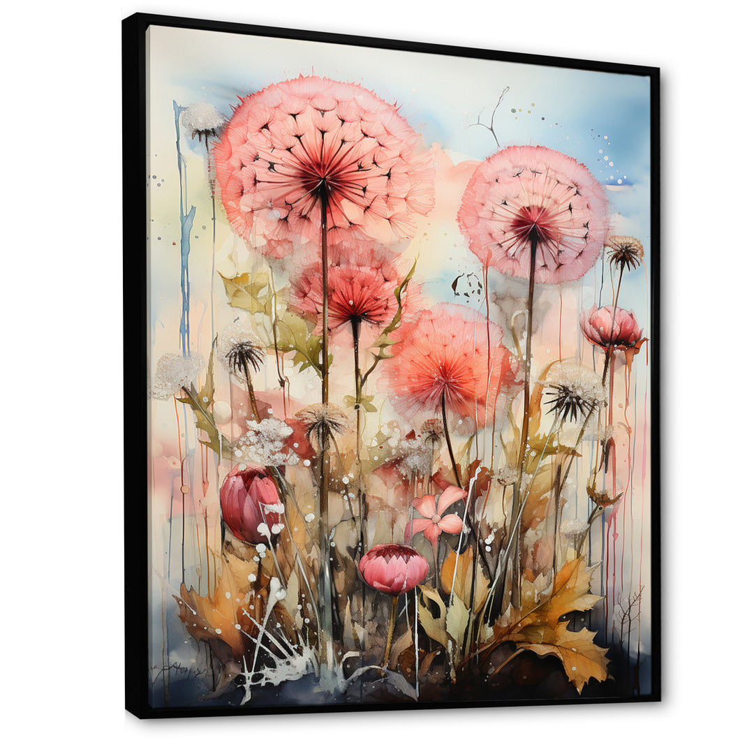 Pink Dandelion Retro Flower Illustration - Lion Canvas Wall Art