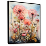 Pink Dandelion Retro Flower Illustration - Lion Canvas Wall Art