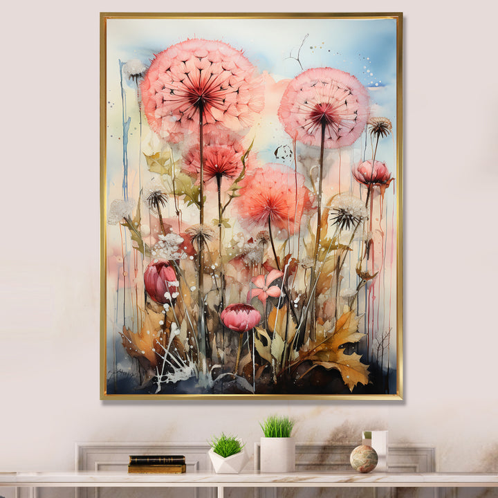 Pink Dandelion Retro Flower Illustration - Lion Canvas Wall Art