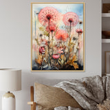 Pink Dandelion Retro Flower Illustration - Lion Canvas Wall Art