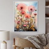 Pink Dandelion Retro Flower Illustration - Lion Canvas Wall Art