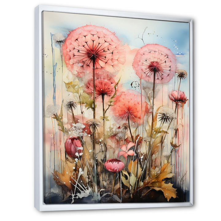 Pink Dandelion Retro Flower Illustration - Lion Canvas Wall Art