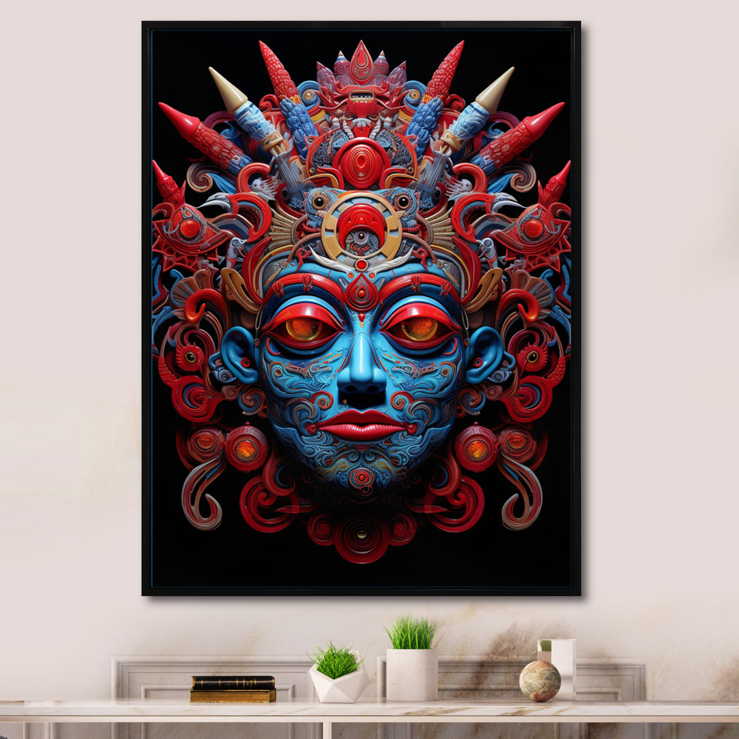 Traditional Mask In Red And Blu - Lion Wall Decor