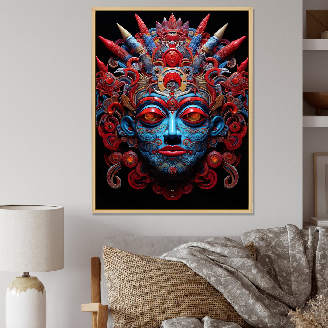 Traditional Mask In Red And Blu - Lion Wall Decor