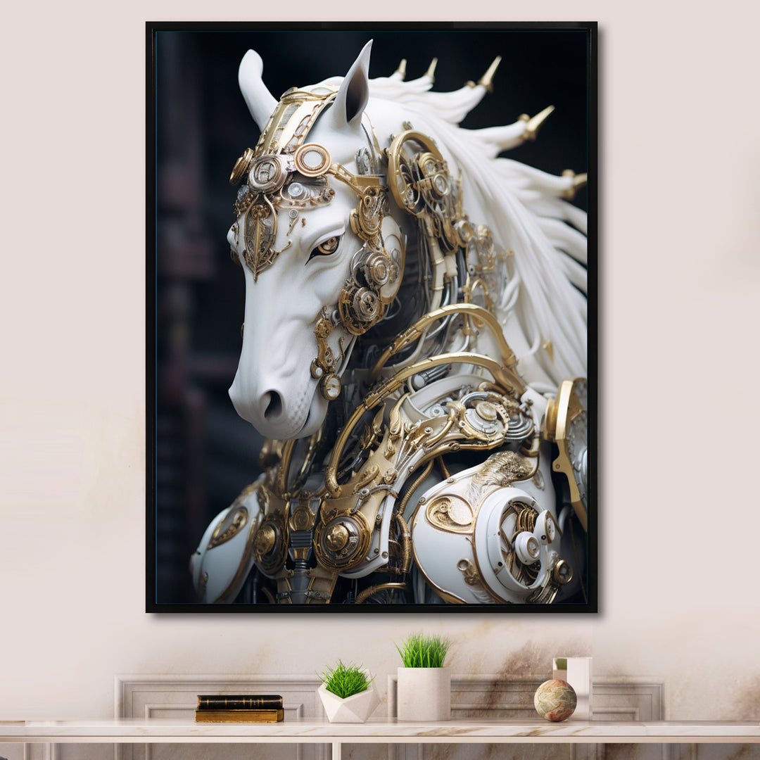 Portrait Of Futuristic White Horse - Lion Wall Art Prints
