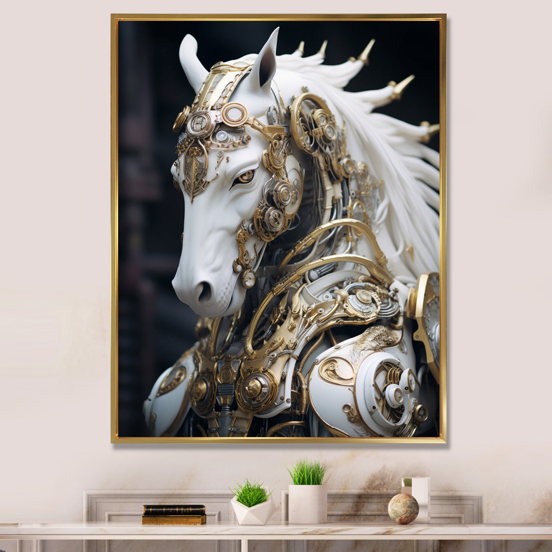 Portrait Of Futuristic White Horse - Lion Wall Art Prints