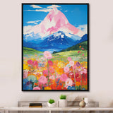 Pink Mountain In Flower Field Painting - Brown Lion Wall Art
