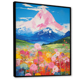 Pink Mountain In Flower Field Painting - Brown Lion Wall Art