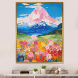 Pink Mountain In Flower Field Painting - Brown Lion Wall Art