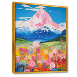 Pink Mountain In Flower Field Painting - Brown Lion Wall Art