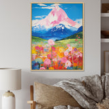 Pink Mountain In Flower Field Painting - Brown Lion Wall Art