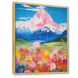 Pink Mountain In Flower Field Painting - Brown Lion Wall Art