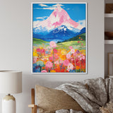 Pink Mountain In Flower Field Painting - Brown Lion Wall Art