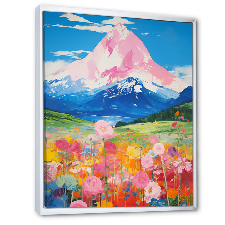 Pink Mountain In Flower Field Painting - Brown Lion Wall Art