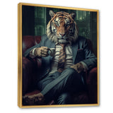 Glamorous Fashion Lion With Flower Suit In Couch - Lion Framed Canvas Art