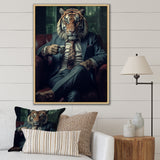 Glamorous Fashion Lion With Flower Suit In Couch - Lion Framed Canvas Art