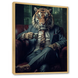 Glamorous Fashion Lion With Flower Suit In Couch - Lion Framed Canvas Art