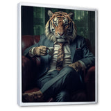 Glamorous Fashion Lion With Flower Suit In Couch - Lion Framed Canvas Art