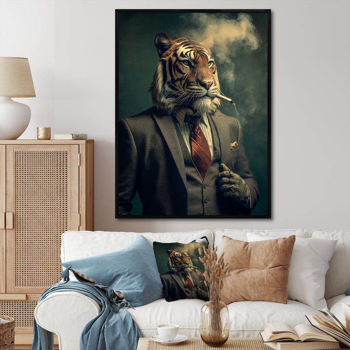 Stylish Lion In Suit Smoking - Lion Home Decor Art