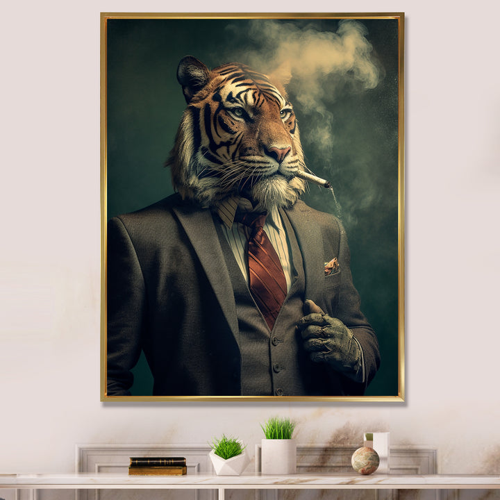 Stylish Lion In Suit Smoking - Lion Home Decor Art