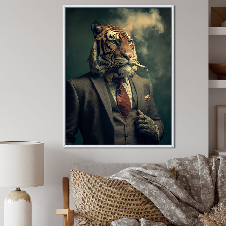 Stylish Lion In Suit Smoking - Lion Home Decor Art