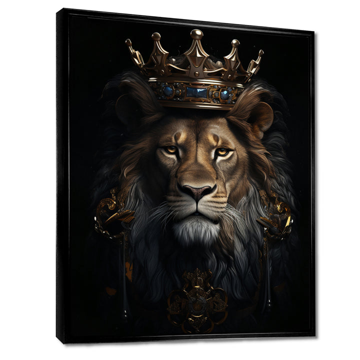 Majestic Lion King With Golden Crown - Lion Canvas Wall Art