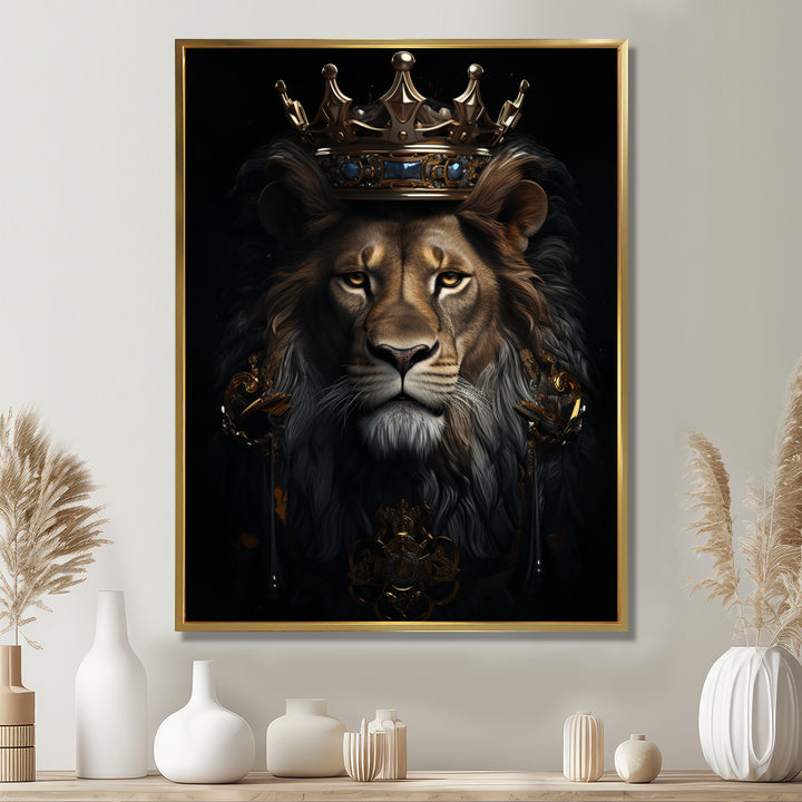 Majestic Lion King With Golden Crown - Lion Canvas Wall Art