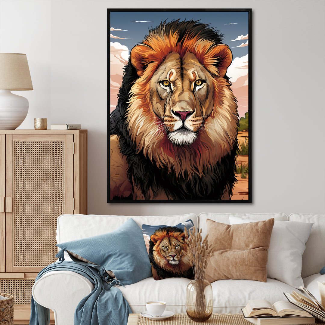 Portrait Of A Wild Lion Vintage Illustration - Brown Lion Wall Art