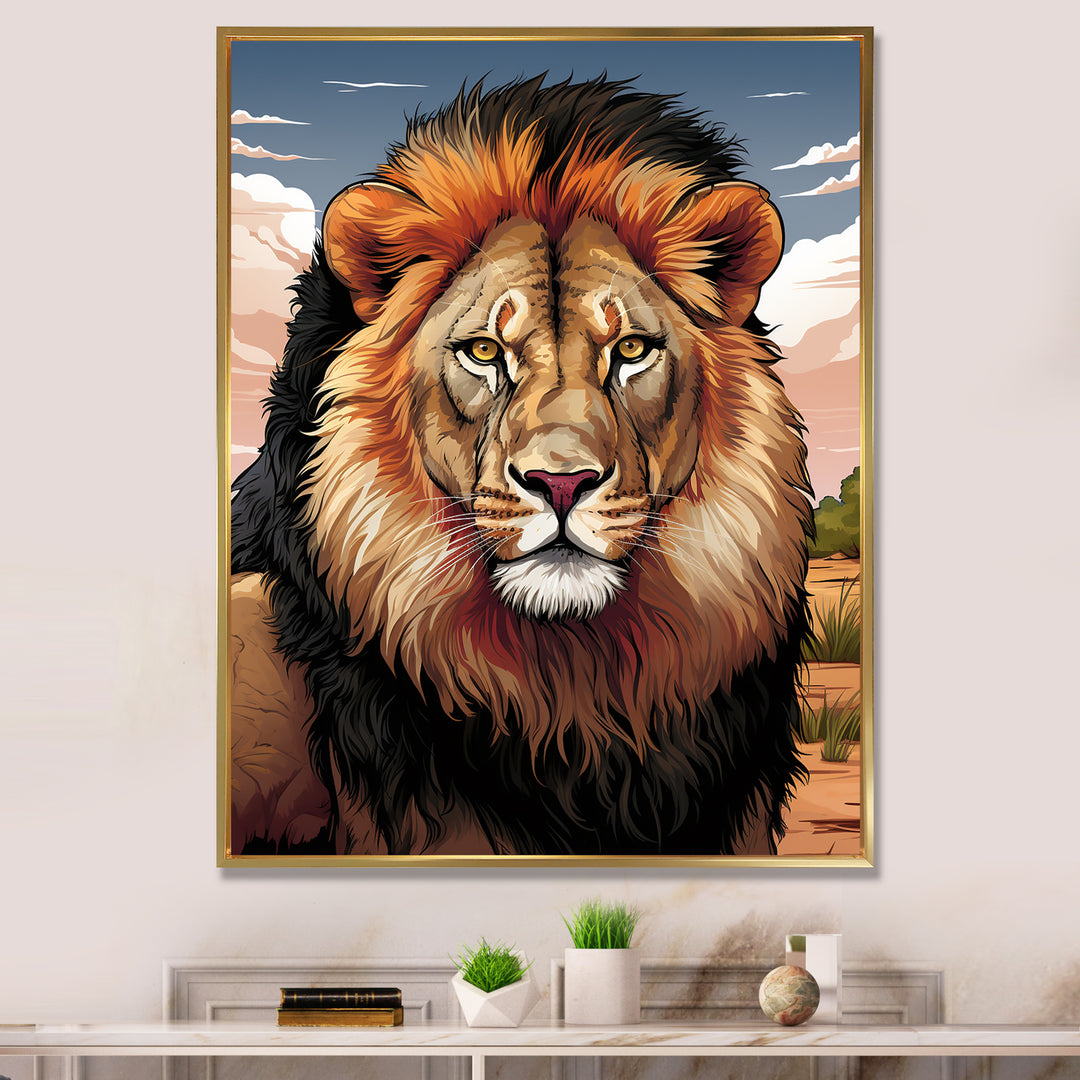 Portrait Of A Wild Lion Vintage Illustration - Brown Lion Wall Art