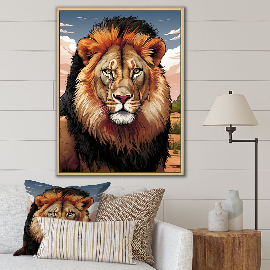 Portrait Of A Wild Lion Vintage Illustration - Brown Lion Wall Art