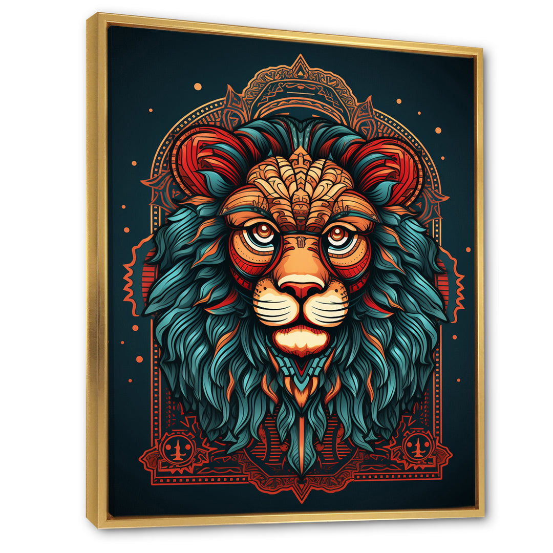 Portrait Of A Wild Lion Retro Illustration - Lion Framed Canvas Art
