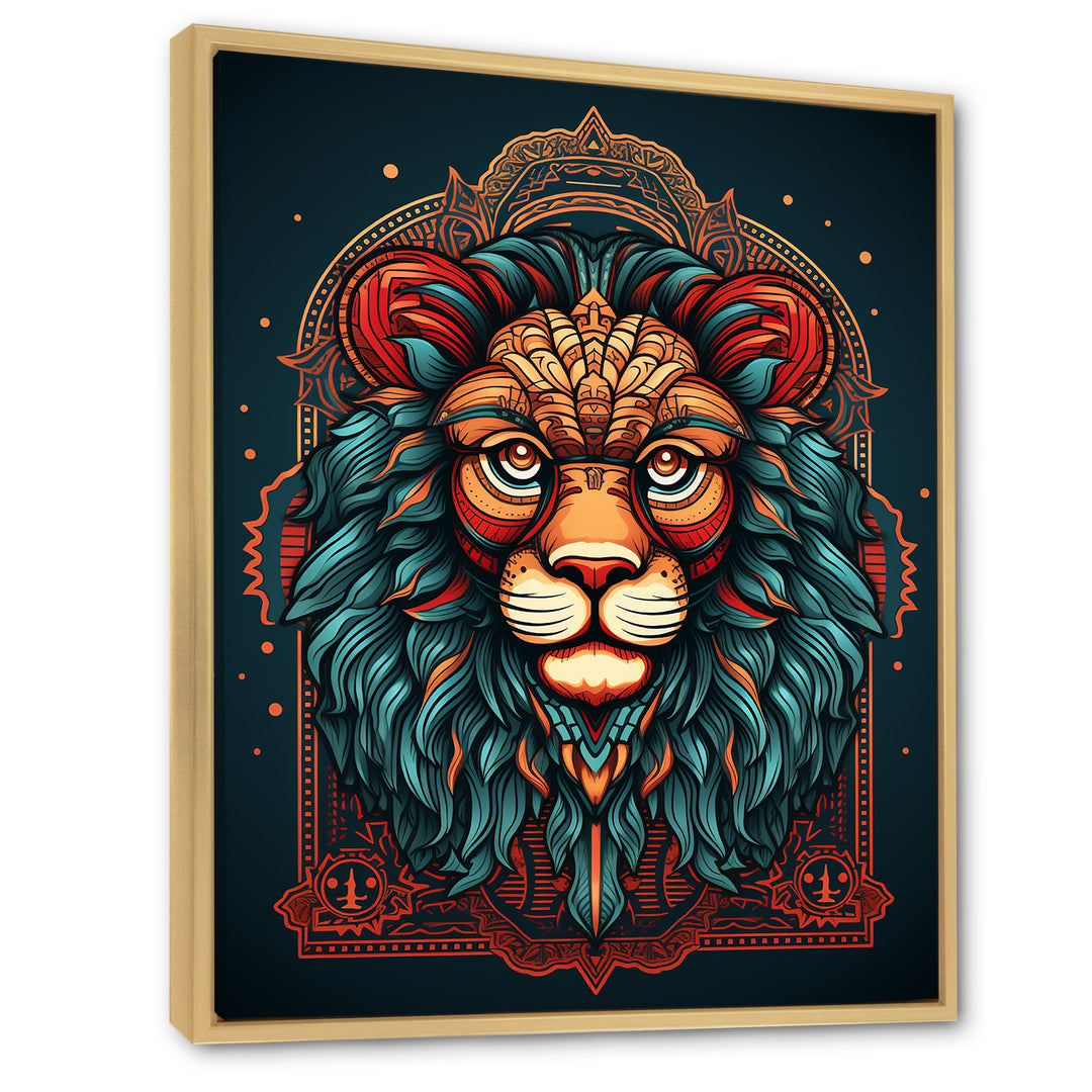Portrait Of A Wild Lion Retro Illustration - Lion Framed Canvas Art