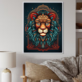 Portrait Of A Wild Lion Retro Illustration - Lion Framed Canvas Art