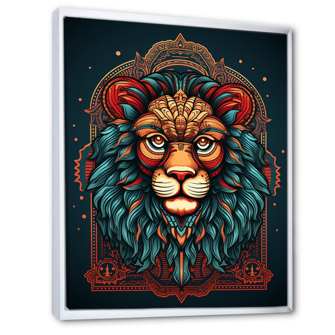 Portrait Of A Wild Lion Retro Illustration - Lion Framed Canvas Art