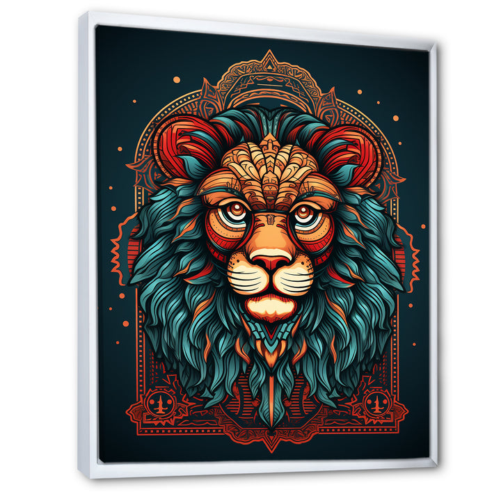 Portrait Of A Wild Lion Retro Illustration - Lion Framed Canvas Art