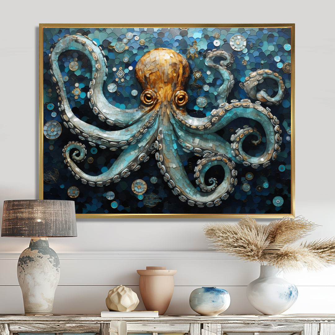 Portrait Of Blue Mystical Octopus Painting - Octopus Canvas Wall Art