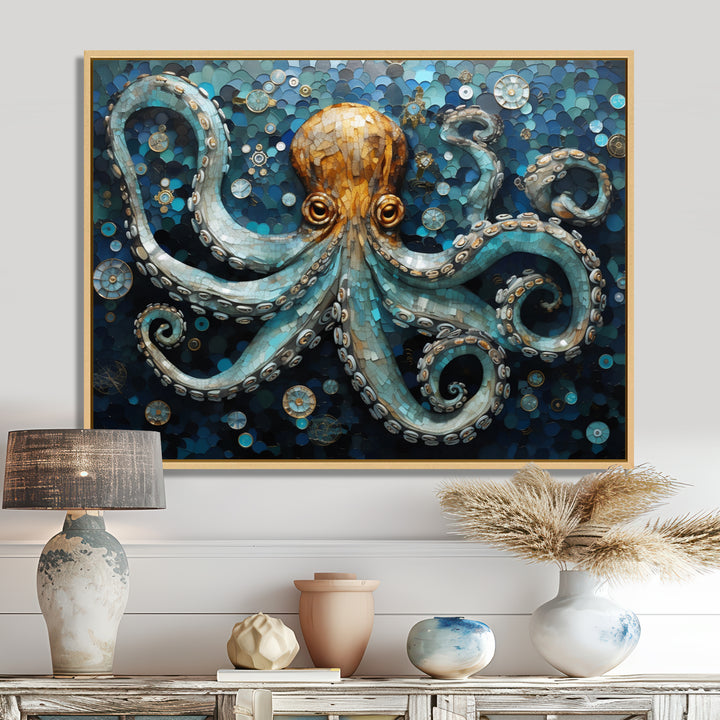 Portrait Of Blue Mystical Octopus Painting - Octopus Canvas Wall Art