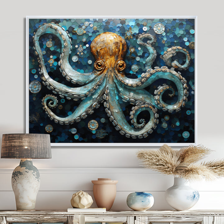 Portrait Of Blue Mystical Octopus Painting - Octopus Canvas Wall Art