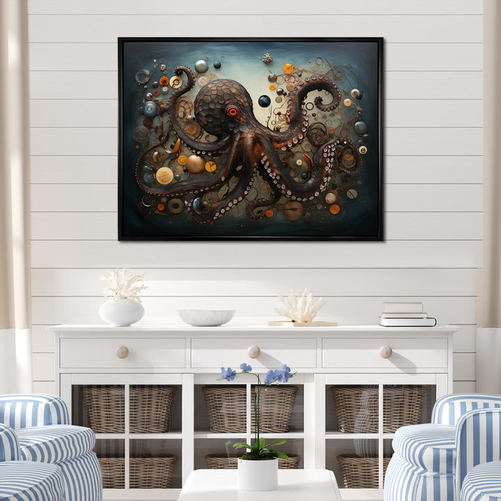 Portrait Of Brown Mystical Octopus Painting - Octopus Wall Decor