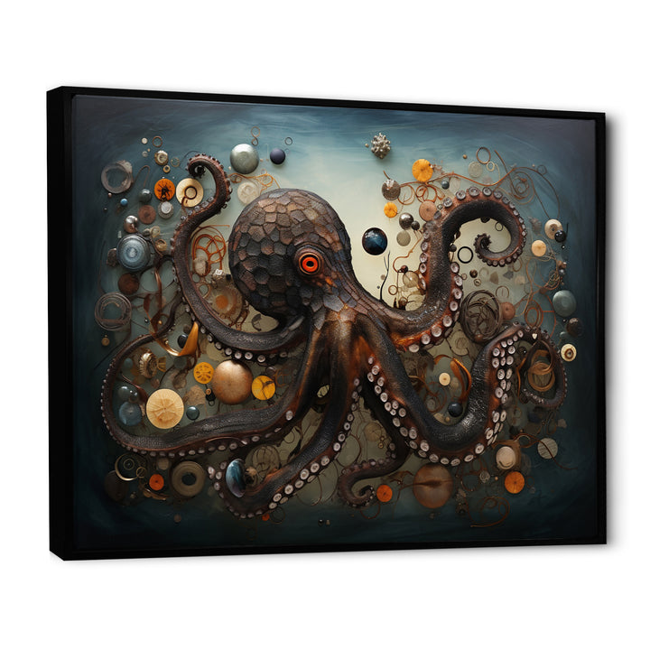 Portrait Of Brown Mystical Octopus Painting - Octopus Wall Decor
