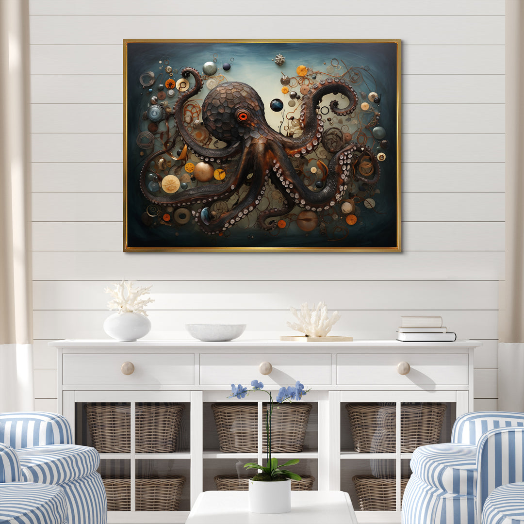 Portrait Of Brown Mystical Octopus Painting - Octopus Wall Decor