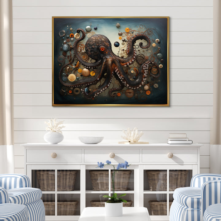Portrait Of Brown Mystical Octopus Painting - Octopus Wall Decor