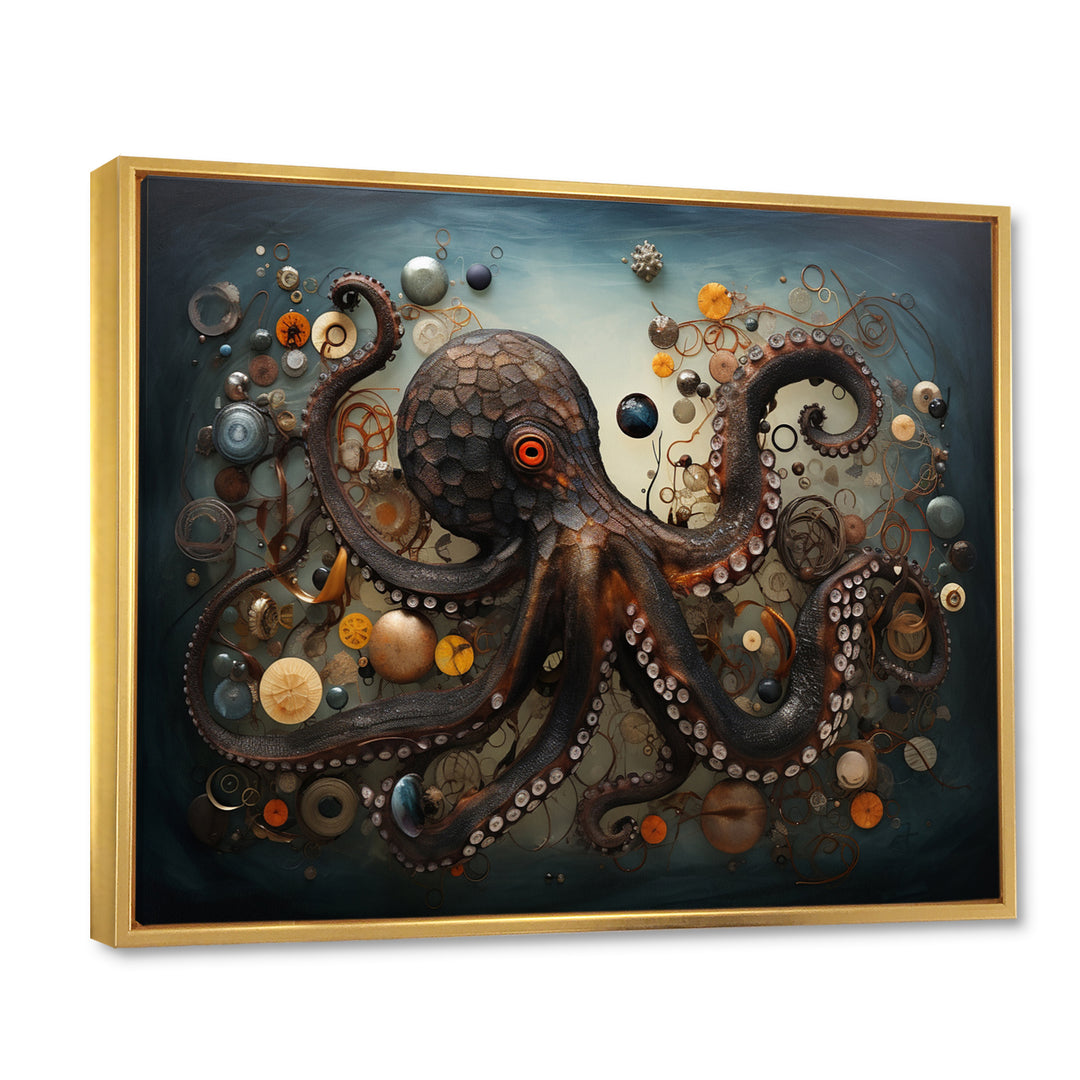 Portrait Of Brown Mystical Octopus Painting - Octopus Wall Decor