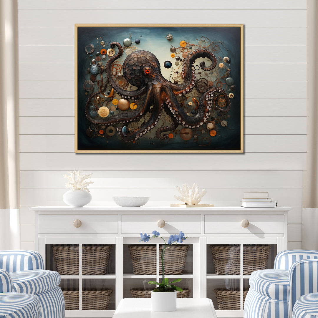 Portrait Of Brown Mystical Octopus Painting - Octopus Wall Decor